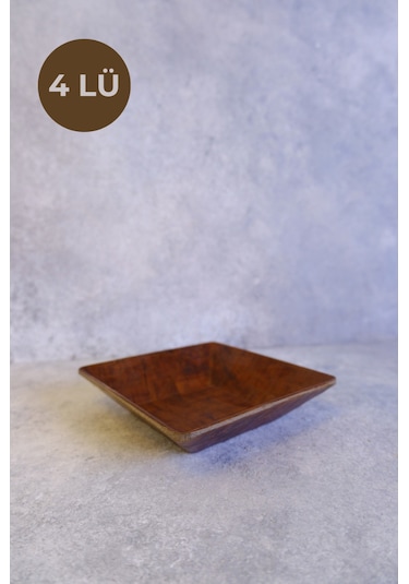 Justwood 4 Lü Ligna Melamin Ahşap Rölyefli 18x18 Cm Salata Tabağı, Sunum Tabağı, Çerez Tabağı, Sunumluk, Kase Koyu Kahverengi