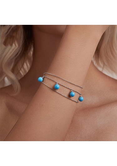 S925 Ayar Gümüş Mavi Turkuaz Çift Aşınma Klavikula Kolye Bsn405 Çok Renkli