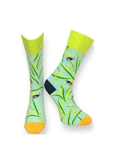 3'lü Unısex Doğa Temalı Yonca Ve Uğur Böceği Desenli Esnek Nem Alabilen Pamuklu Spor Soket Çoraplar Çok Renkli