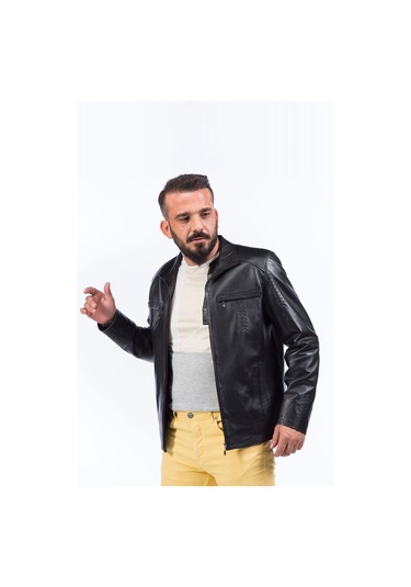 Dericlub E924 Gerçek Deri Erkek Mont Siyah Null Siyah