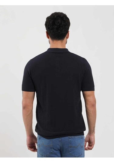 Dufy Lacivert Erkek Slim Fit Balıksırtı Desenli Polo Yaka Kazak - 104561-lacivert Lacivert