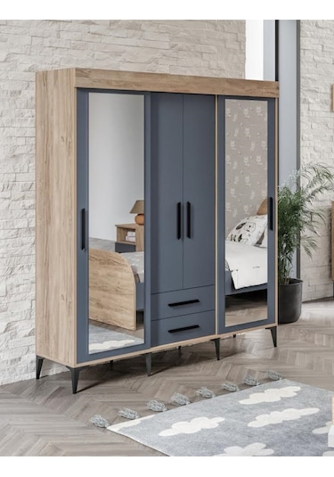 İzmir Cocuk Odası Takımı Tamamı Mdf Aynalı 3 Parça Antrasit - Flora