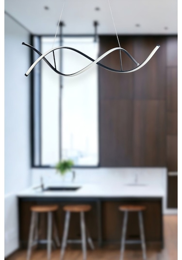 Lumora Modern Tasarım Siyah Renk Beyaz Ledli Cafe - Mutfak - Salon 2 Li Led Avize Siyah