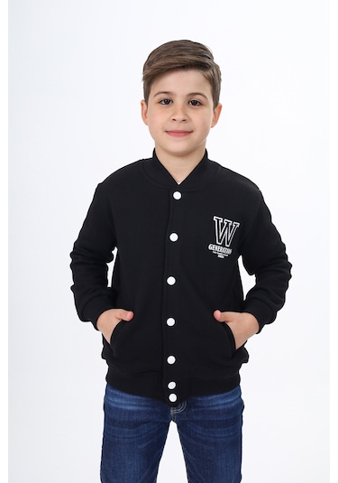 Toontoy Erkek Çocuk Okul Nakışlı Hırka Siyah