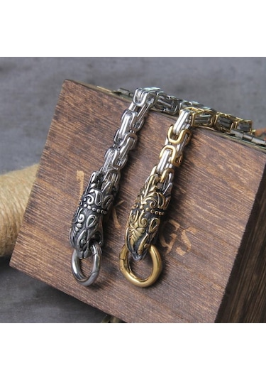 Gümüş Asla Fade Kaya Viking Kurt Charm Bilezik Erkek Paslanmaz Çelik Hasır Zincir Kurt Punk Bilezikler Biker Takı Kutusu Olmadan 23cm Gümüş