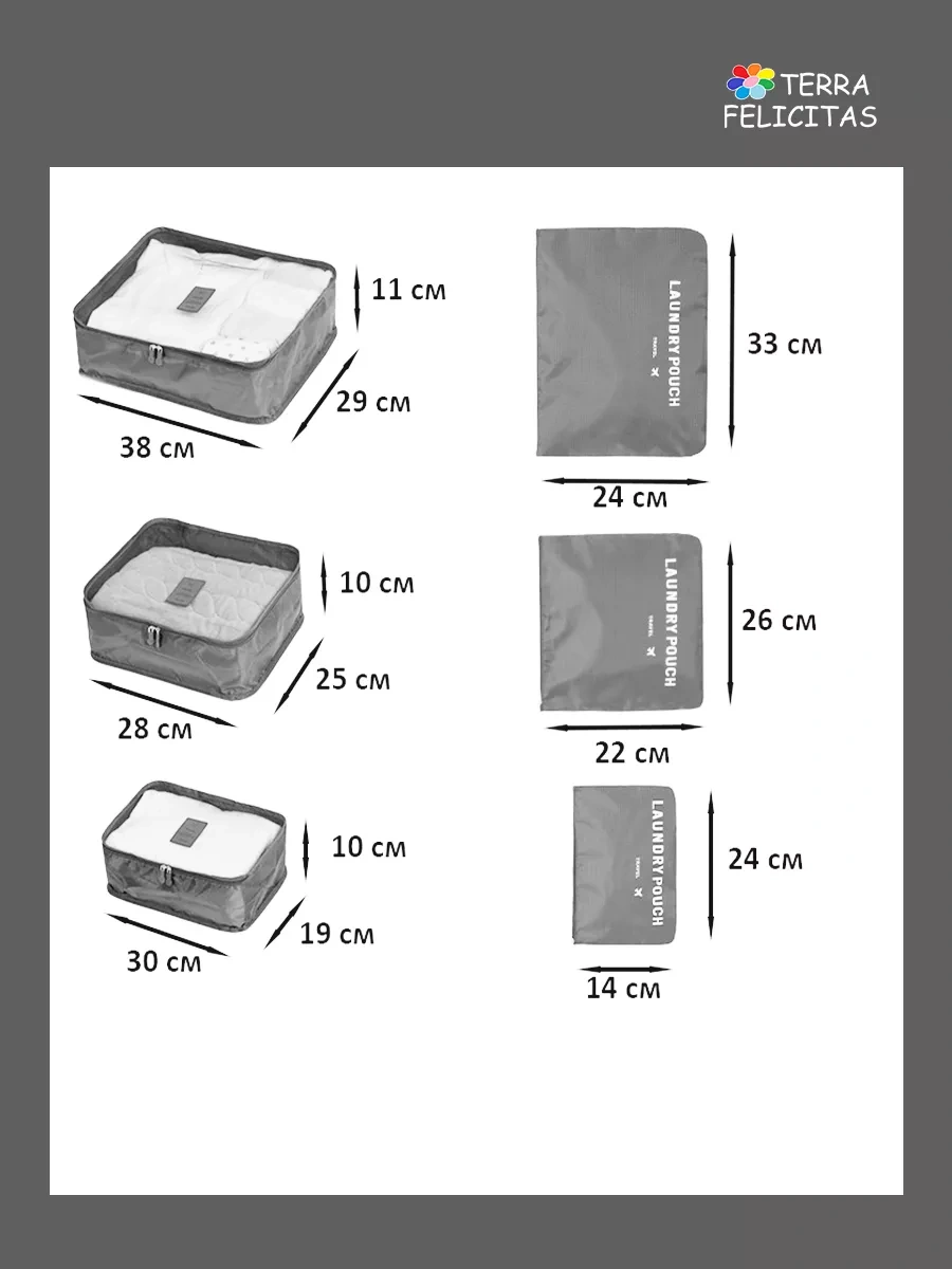 Terra Felıcıtas Seyahat Çantasında Kumaş Organizatör 6 Adet 42455780 Gri