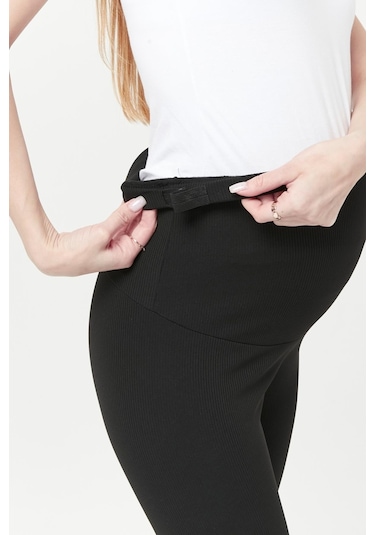 Luvmabelly Myra8068 Toparlayıcı Fitilli Termal İçi Şardonlu Sıcak Tutan Beli Ayarlanabilir Hamile Tayt -siyah-siyah