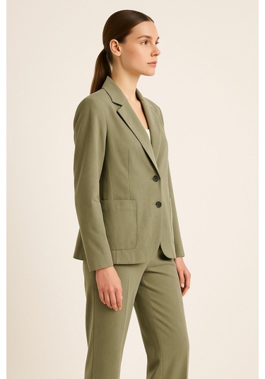Kadın Haki Takım Elbise - Ceket Ve Yüksek Bel Pantolon İkili Takım Çok Renkli