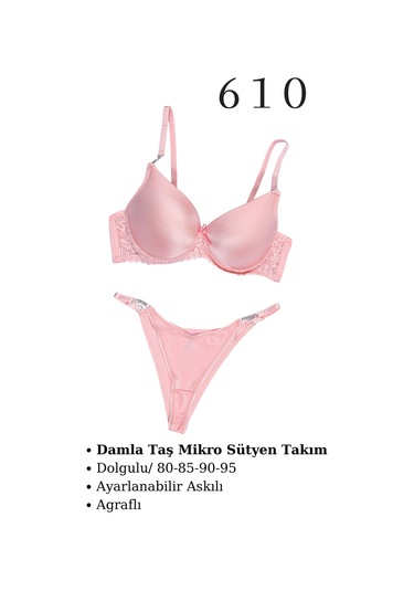 Murays Kadın 3 Lü Damla Taş Mikro Sütyen Takım Pembe/haki/yeşil