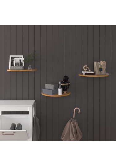 Doğal Modern Organizer Düzenleyici 3'lü Oval Dekoratif Kitaplık Banyo Mutfak Duvar Rafı Petra