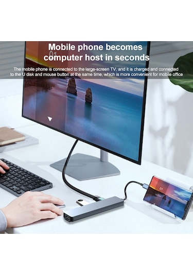 7'si 1 Arada Rj45 + Sd/tf + Usb 3.0 X 2 + Hdmı + Pd - Usb-c / Type-c Hub Adaptörü