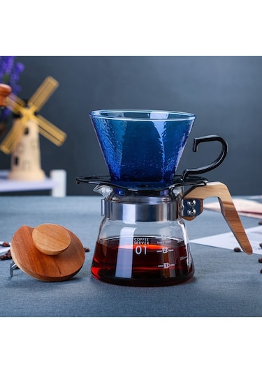 Isıya Dayanıklı Cezve, Cam Cezve, V60 Kahve Su Isıtıcısı, Ahşap Saplı Brewer Barista Süzgeç, 400ml