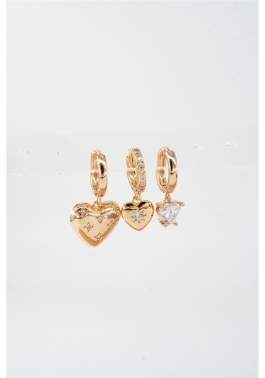 By Zeyna Aksesuar Kadın Vip Seri Zirkon Taşlı 3'lü Küpe-4116 Altın