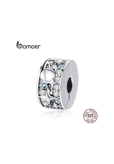 Bamoer Otantik 925 Ayar Gümüş Yıldız Ay Gezegen Boncuk Klip Charms Fit Charm Bilezik Kolye Gümüş