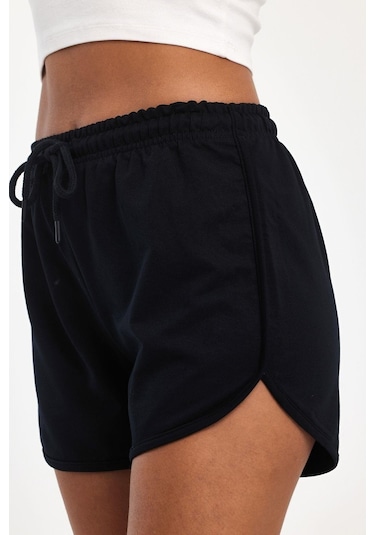 Kadın Yırtmaçlı Mevsimlik Premium Kumaş Regular Fit İpli Lacivert Kısa Mini Şort