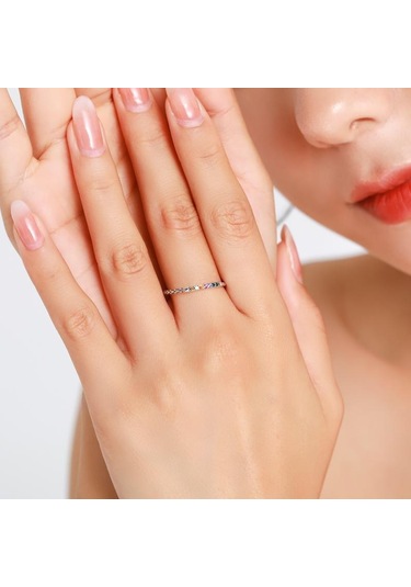 Modian 925 Ayar Gümüş Renkli Gökkuşağı Şanslı Vintage Zirkon Parmak Yüzük Kadınlar Için Köpüklü Cz Takı Hediye Bijoux 9 Gümüş