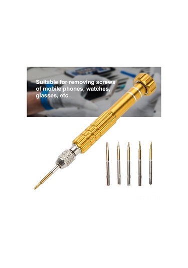 Lemestar Mobil Telefon Saat Tamiri İçin 5'li Çelik Tornavida Seti - İphone, Samsung, Motorola Uyumlu Altın