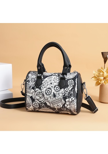 Gotik Kafatası Desenli Boston Çantası
