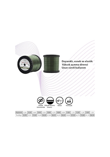 Mercan Standart 1 KG Haki Yeşil Bobin Misina