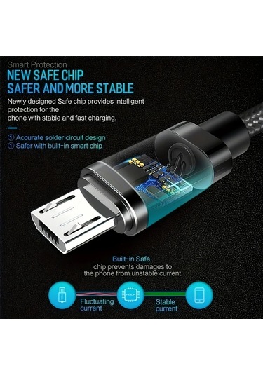 Oldfriend Hızlı Şarj Nylon Örgülü Micro Usb Kablosu Samsung Uyumlu Xiaomi Vivo Oppo Redmi Android Telefonlar İçin Mavi 1m