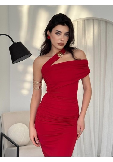 Reta Çapraz Omuz Elbise Altın