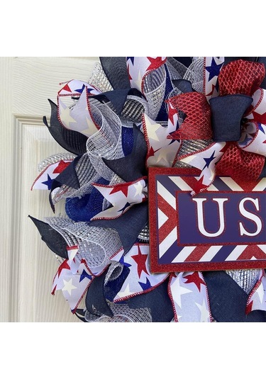4 Temmuz Çelenkler Ön Kapı Vatansever Amerikan Bayrağı Çuval Taşları Çelenk El İşçili Kırmızı Beyaz Ve Mavi Yıldız İşareti