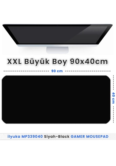 90x40cm Logosuz Siyah Xxl Büyük Boy İlyuka Gaming Oyuncu Mousepad
