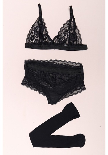 Mokashopin - Özel Tasarım Jartiyerli Sütyen Takım Siyah - 3023.1 001