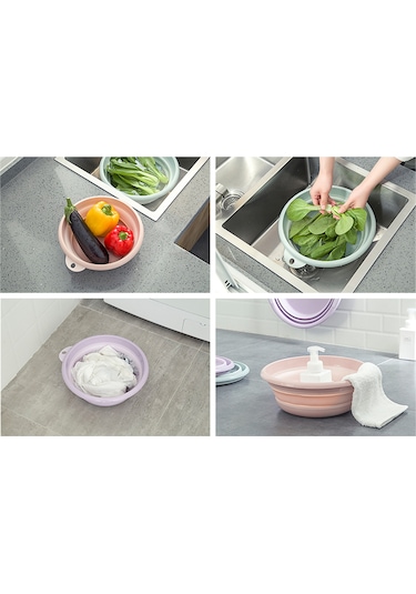 Dianziye Mavi Orta Boy Katlanabilir Plastik Lavabo - Ev, Seyahat, Kamp İçin Kullanıma Uygun, Boşluk Tasarrufu Sağlar, Duvara Asılabilir, Temizlik Ve Yıkama İşleri İçin Uygun Mavi