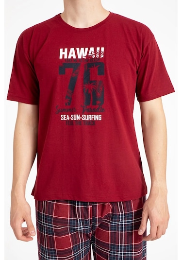 Tampap 2170-k Kısa Kollu Baskılı Erkek Pijama Takımı Kırmızı