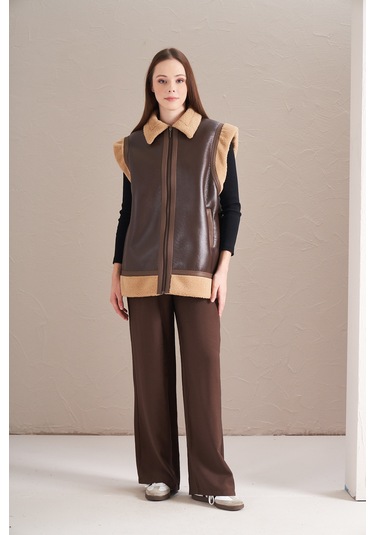 Kürklü Yelek Kahve Kahve