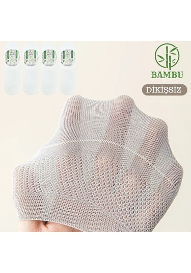 Erkek Bambu Babet Çorap Dikişsiz Parfümlü Silikonlu Babet Çorap Beyaz
