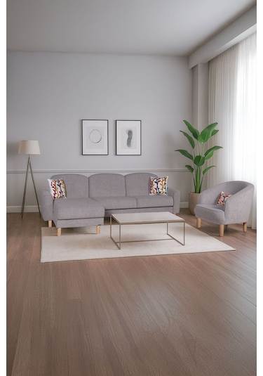 Bohem's Köşe Açık Gri Çift Taraflı Kullanılabilir Köşe Takımı Berjer Dahildir Açık Gri