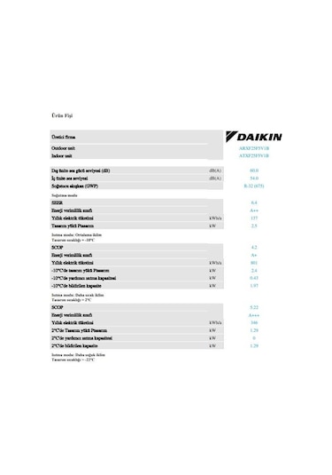 Daikin Siesta Sensira ATXF25F Wifi 9.000 BTU A++ İnverter Klima