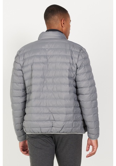 Erkek Grı Standart Fit Normal Kesim Dik Yaka Mont Gri