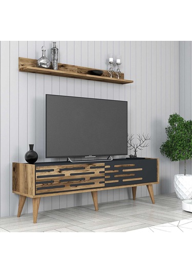 Variant Valensiya 140cm Tv Ünitesi Ve Orta Sehpa Takımı - Ceviz / Antrasit