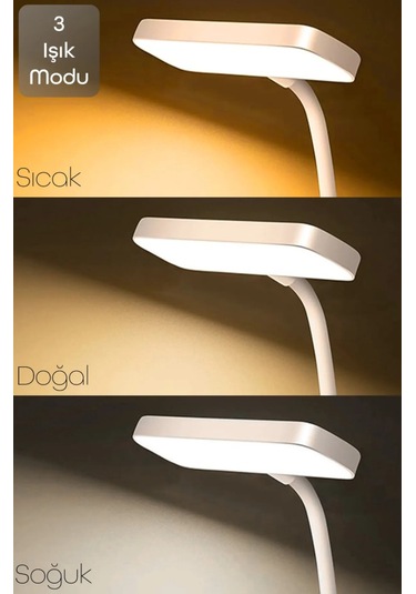 Şarjlı Masa Lambası - 3 Renk Dokunmatik Telefon Standlı 400 Lümen Usb Şarjlı Göz Yormayan Işık Beyaz