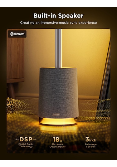 Govee Lyra PRO RGBICWW Köşe Lambası H6079382 BT Hoparlörlü 2100 Lümen Alexa Google Asst. Destekli Gri