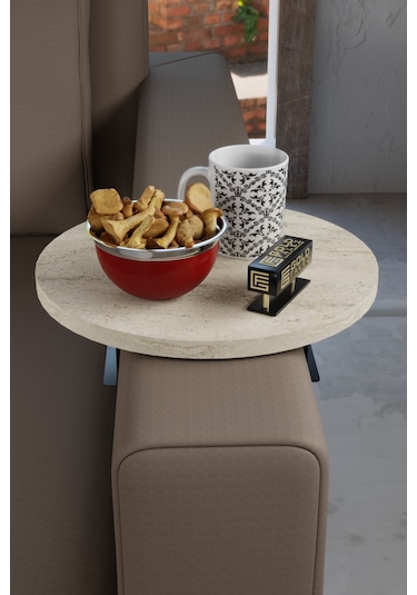 Zigon Sehpa Yan Sehpa Ayarlanabilir Tepsi Dekoratif Modern Tepsi Koltuk Sehpası Traverten Ekru