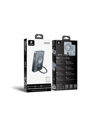 Lenyes Pw1010d Standlı Wireless Powerbank Pd 20w Dijital Led Kablosuz Şarj Özellik 15w 10000mah Gri