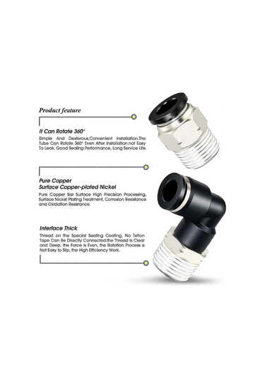 Pnömatik Dirsek Ve Düz Boru Kombinasyonu 1/4" Boru Dış Çapı X 1/2" Npt Dişli İtmeli Bağlantı Parçası 6mm 4 Adet