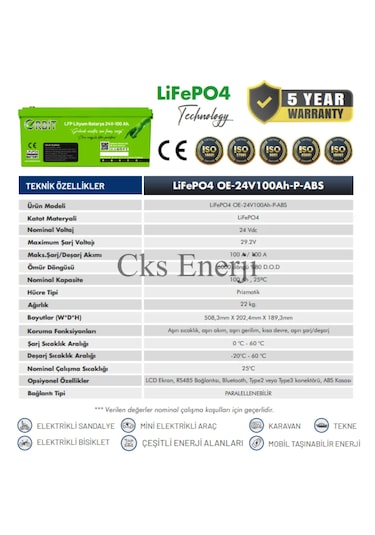 24v 100ah Kasa Tipi Lityum Akü Lifepo4 Batarya Abs Kasa