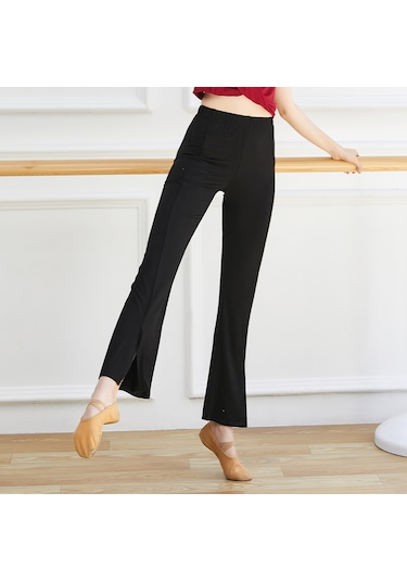 Kosona Kadınlar İçin Yüksek Bel Yoga Taytları - Esnek, Nefes Alıcı Kumaş, Ön Açık Ve Saçaklı Bacaklı - Siyah Spor Antet Eşyası SiYAH