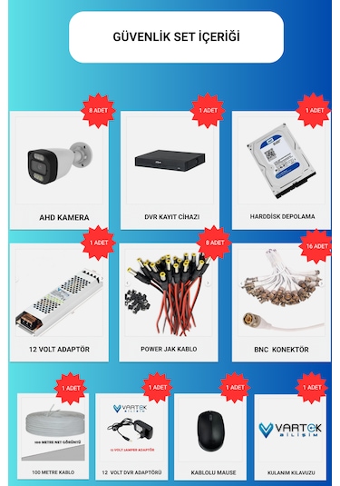 8 Kameralı 1tb Hdd Güvenlik Kamera Seti 5mp 1080p Full Hd Tam Renkli Gece Görüş Dvr Kayıt Cihazlı Tak Çalıştır Sistem