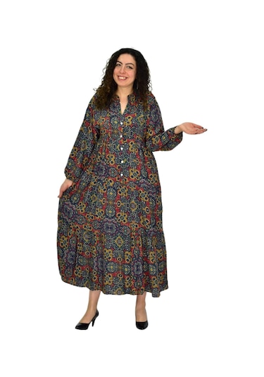 Kadın Empirme Uzun Kol Elbise Bgl-st04670 Hardal