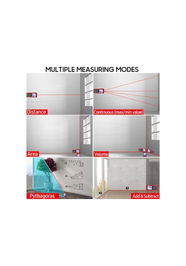 Moveevo Unı-t Lm50a Lazer Mesafe Ölçer: 50m Aralık, Lcd Arka Işık, 99 Veri Depolama, Çoklu Mod Alan/hacim/pitagoras , Taşıma Çantası