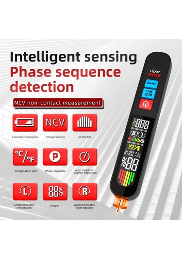 Yifomall Bsıde Avx1 Siyah Iki İşlevli Faza Sırası Testeri Ve Voltaj Tespit Kalemi - Dijital Ekran, Akıllı Tanı, Usb Şarjlı Batarya