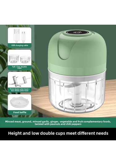 Wezone Mini Akıllı Mutfak Aleti: Kablosuz Elektrikli Sarımsak Öğütücü, Çift Kupa Ve Bıçaklı Yeşil Renkli Ev & Restoran Malzemesi Diğer