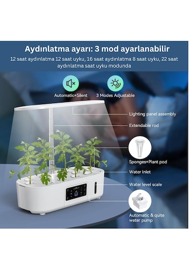 İç Mekan Ledli Hidroponik Hobi Seti Beyaz Renk
