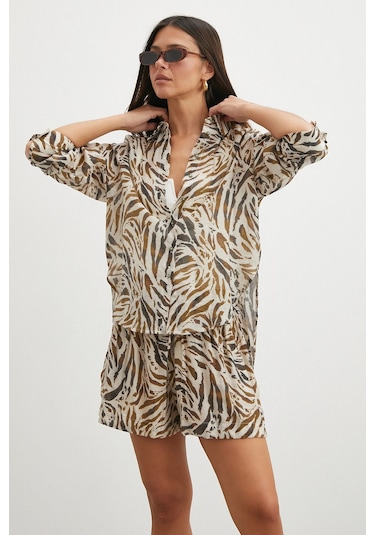Uterpe Animal Print Gömlek Ekru